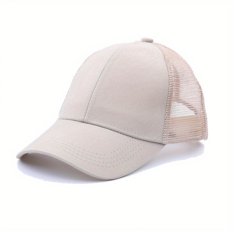 Mesh Breathable Trucker Hat Solid Ponytail Baseball Cap