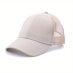 Mesh Breathable Trucker Hat Solid Ponytail Baseball Cap