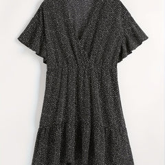 Dot Print Butterfly Sleeve V Neck Smock Mini Dress