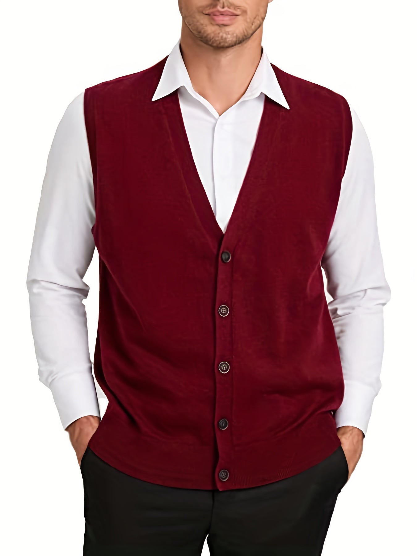 Men's V-Neck Sleeveless Cardigan Knitted Vest