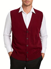 Men's V-Neck Sleeveless Cardigan Knitted Vest