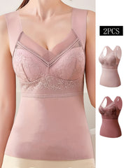 2pcs Lace V Neck Tank Tops Sleeveless Thermal Underwear
