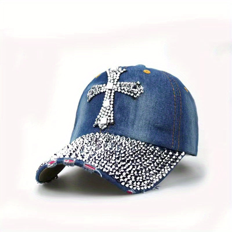 Rhinestone Cross Baseball Cap Y2K Distressed Dad Hats Sun Hats For Women