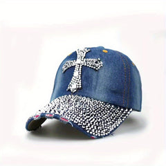 Rhinestone Cross Baseball Cap Y2K Distressed Dad Hats Sun Hats For Women