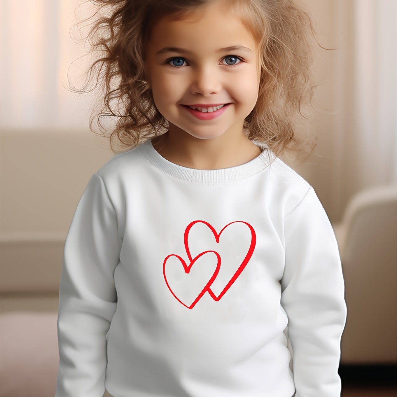 Girls Hearts Pattern Crew Neck Long Sleeve Sweatshirt