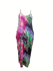 Boho Dress Women's Plus Leopard Print Deep V Neck Maxi Dress
