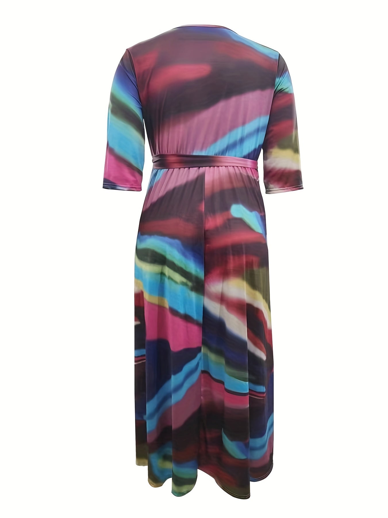Women's Plus Ombre Print Half Sleeve Maxi Dress With Belt
