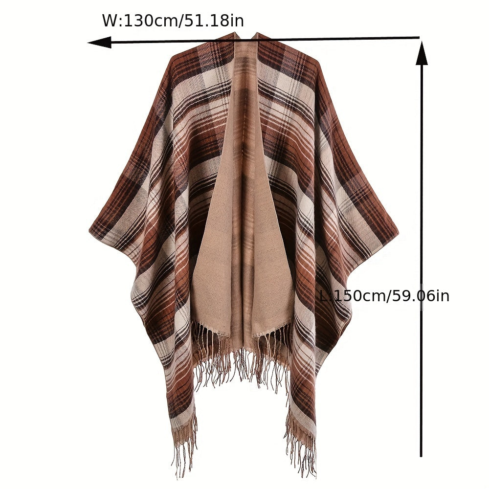 Striped Tassel Shawl Boho Cashmere Wrap Thickened Warm Cape