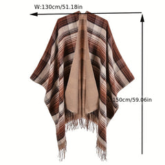 Striped Tassel Shawl Boho Cashmere Wrap Thickened Warm Cape