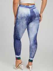 Denim & Plaid Print Skinny Leggings