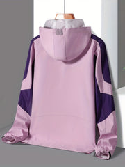 Women 2-Tone Outdoor Jacket Waterproof Casual with Zipper Pocket