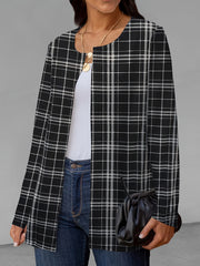 Plaid Print Open Front Jacket Long Sleeve Outerwear
