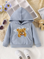 Baby Boys Bear Print Hooded Top Sweatshirt with Large Pocket