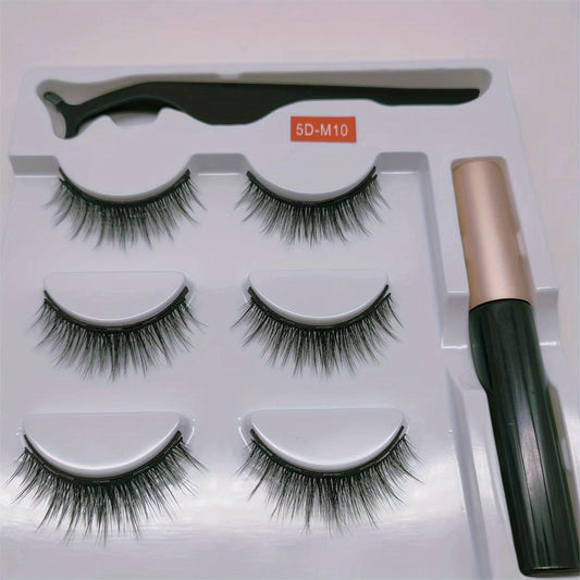 3 Pairs Magnetic Eyelash Set with Liquid Pen, Tweezers & Glue