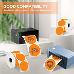 750pcs Orange Round Thermal Printer Stickers Circle Sticker Labels