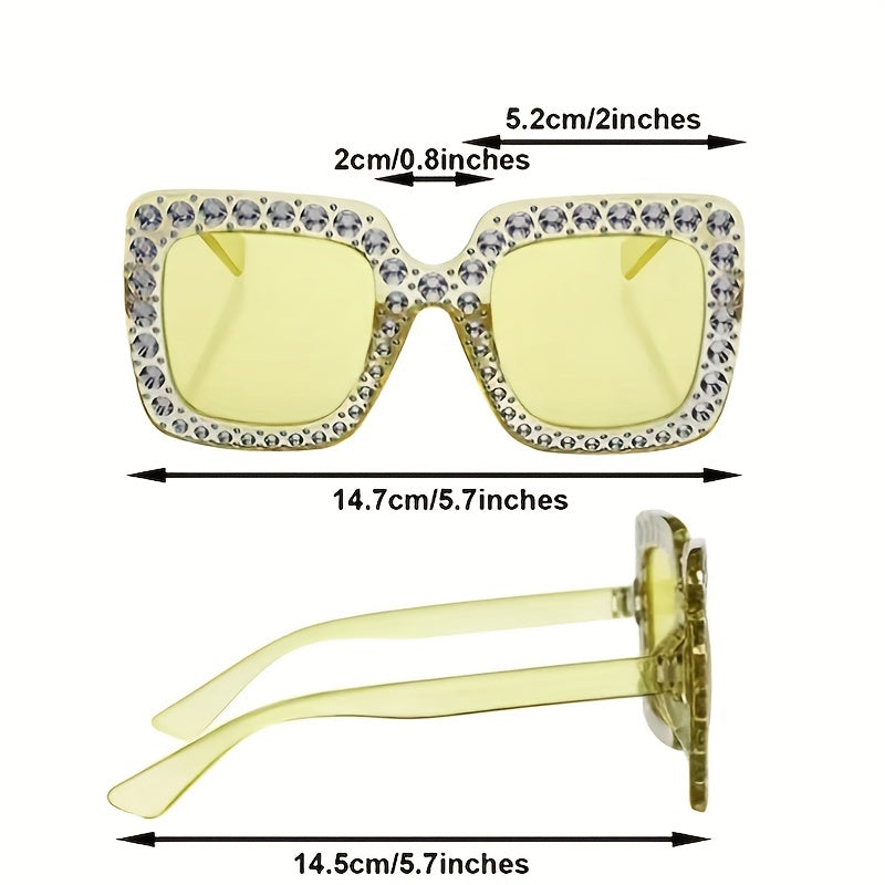 Square Rhinestone Sunglasses Mod Gradient Lens Glasses UV400