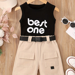 Girls Letter Print Tank Top Shorts Set Kids Clothes