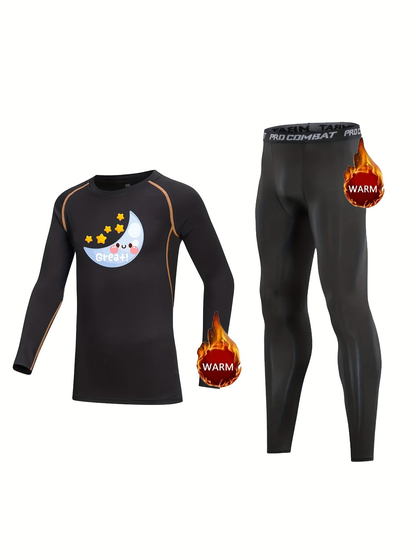 2pcs Kids Compression Fleece Sets Cartoon Print Pullover & Pants