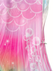 Girl's Mermaid Swimsuit Fish Scale Print Tail Bathing Suit Beach Party Costume