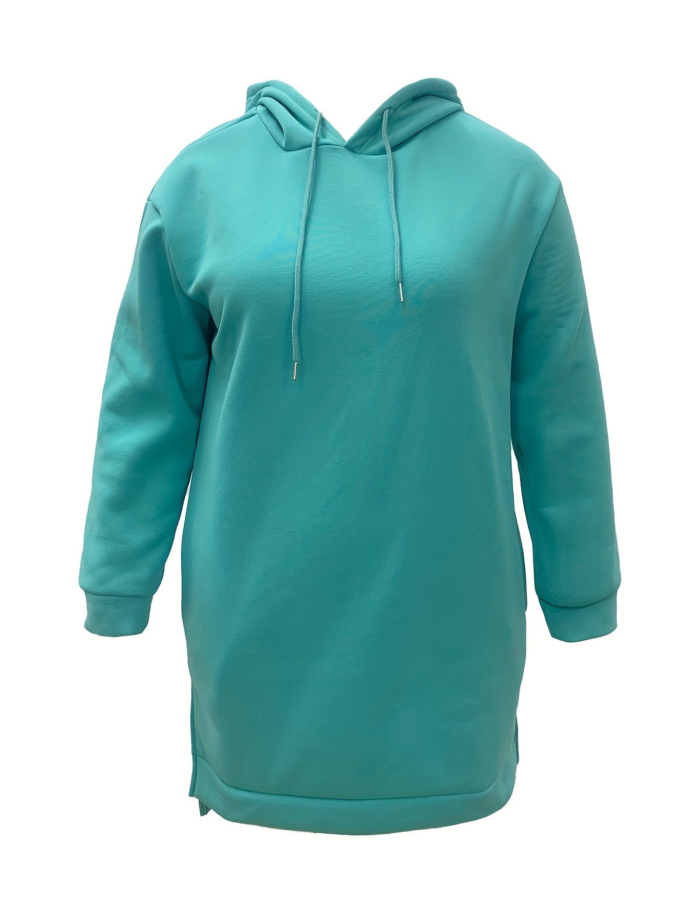 Solid Long Sleeve Hooded Sweatshirt Dress Plus Size