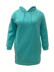 Solid Long Sleeve Hooded Sweatshirt Dress Plus Size