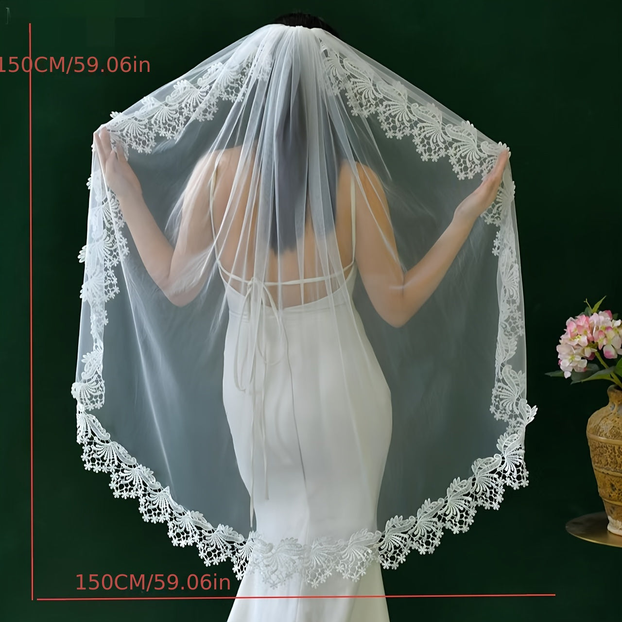 Bridal Veil Hair Accessory with Floral Lace Edge for Brides