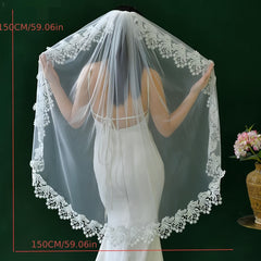 Bridal Veil Hair Accessory with Floral Lace Edge for Brides