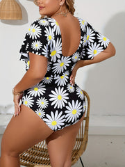 Daisy Print Ruffle One Piece Swimsuit