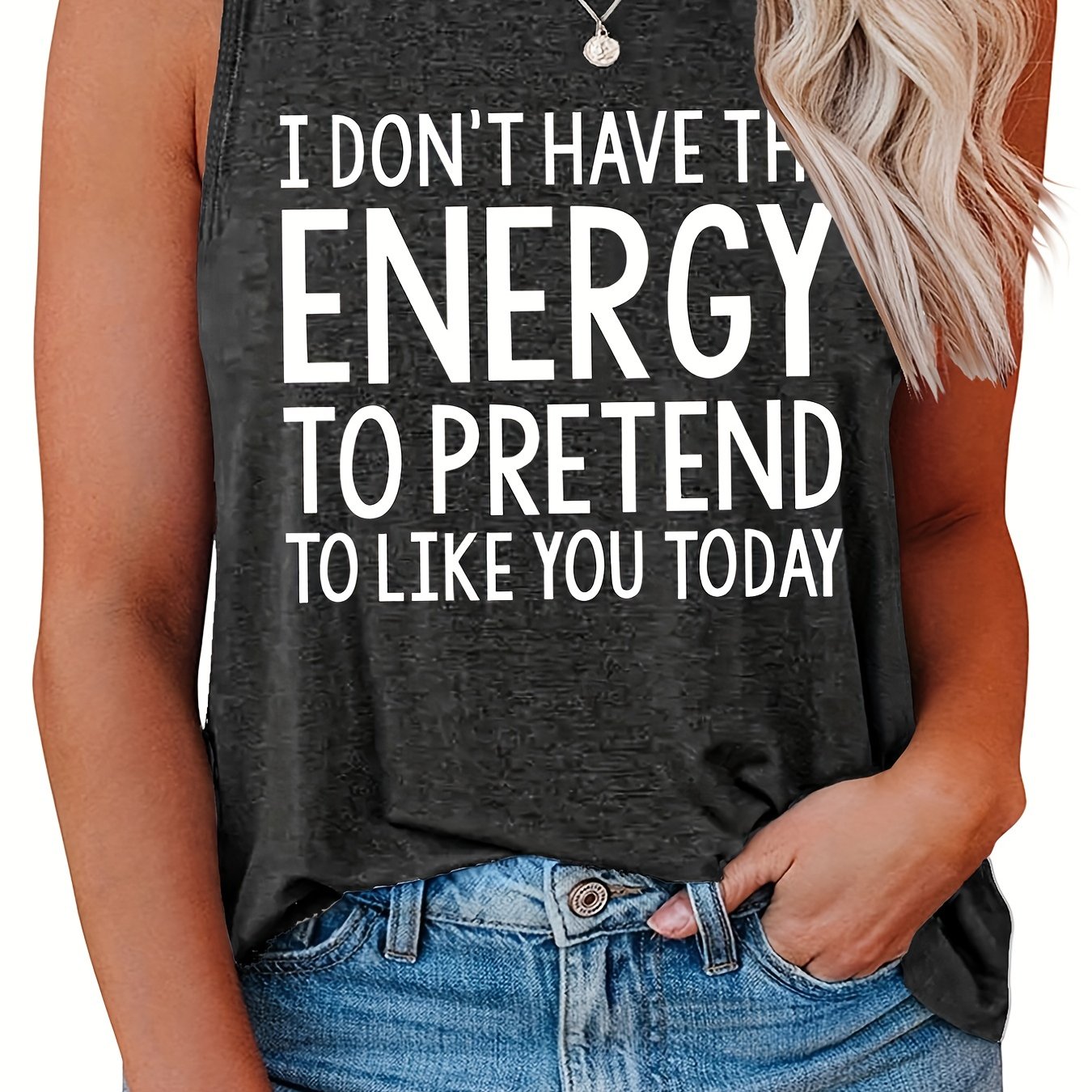 Letter Print Round Neck Tank Top