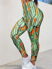 Cactus Print High Rise Skinny Sports Trousers
