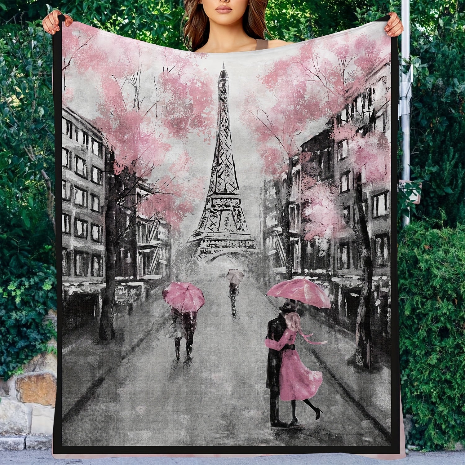 Romantic Paris Flannel Throw Blanket for Couch Bed Travel Outdoor