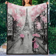 Romantic Paris Flannel Throw Blanket for Couch Bed Travel Outdoor