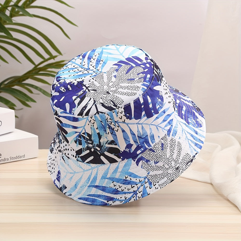 Leaf Print Bucket Hat Double Sided Outdoor Sunscreen Basin Hat