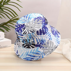 Leaf Print Bucket Hat Double Sided Outdoor Sunscreen Basin Hat