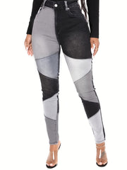 Colorblock Skinny Jeans High Rise Stretch Denim