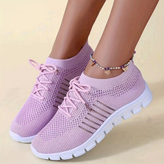 Women's Breathable Knit Sneakers Lightweight Low Top Lace Up Shoes