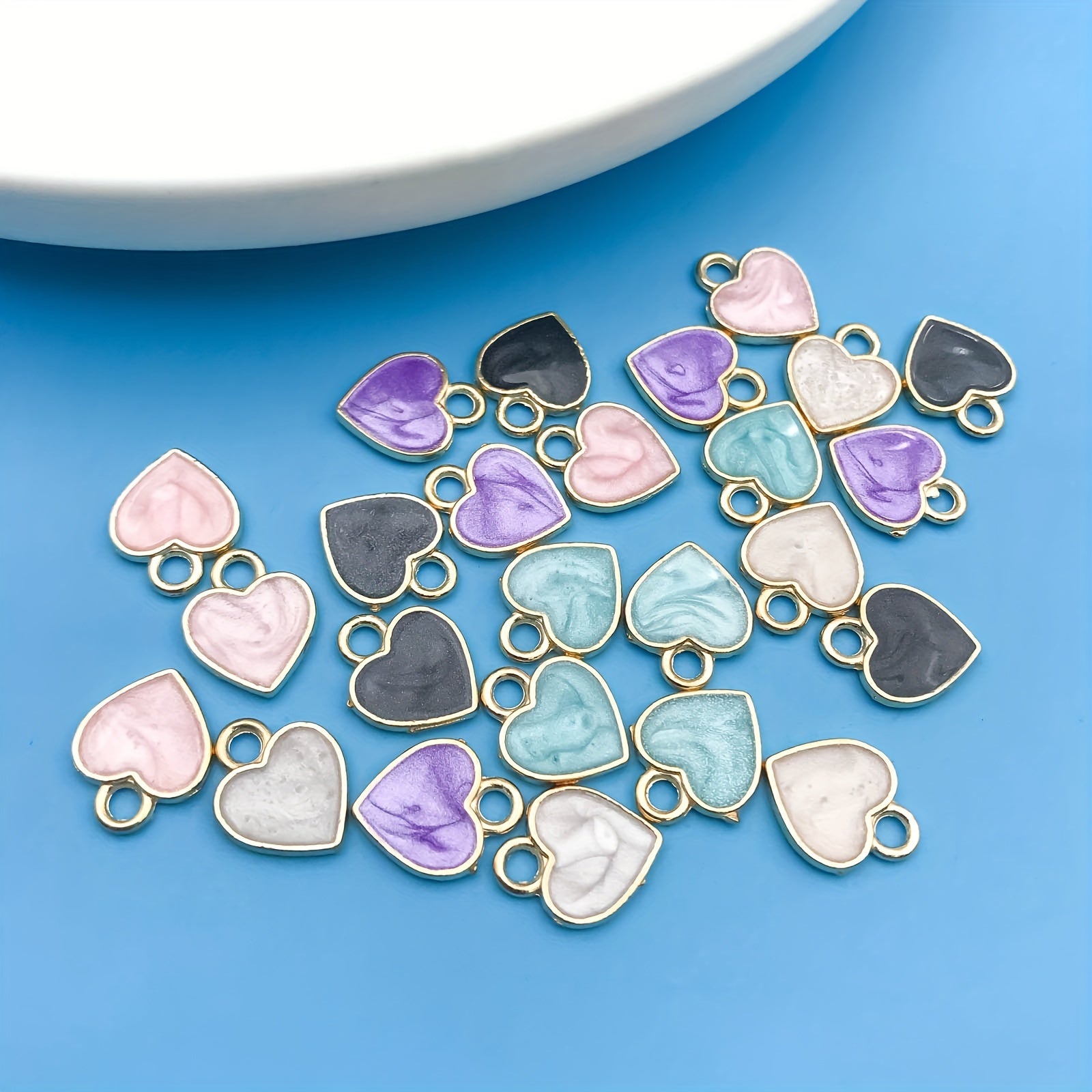 Enamel Heart Shaped Charms Pendants Set for DIY Jewelry Making