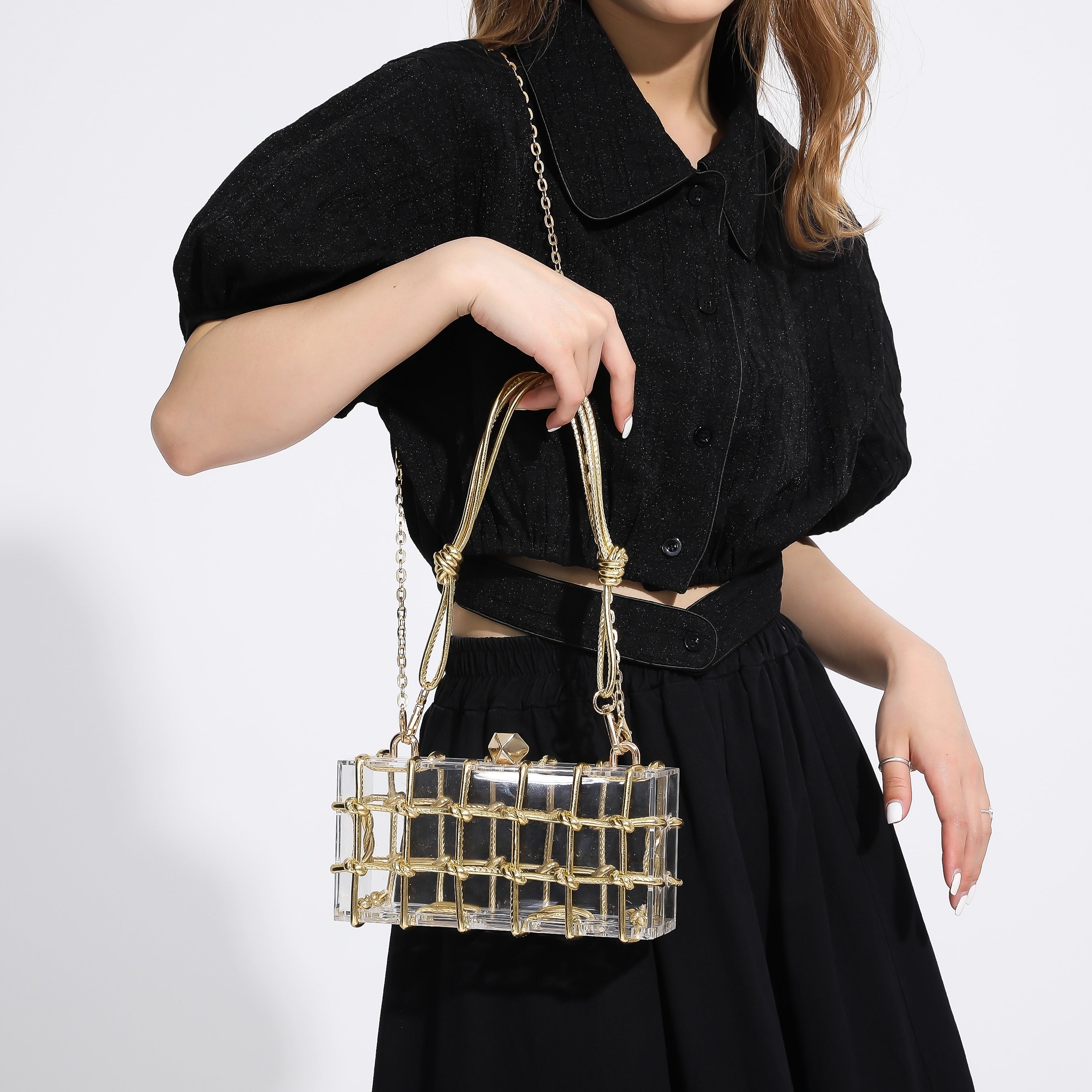 Mini Transparent Acrylic Hand Bag Solid Plaid Shoulder Bag