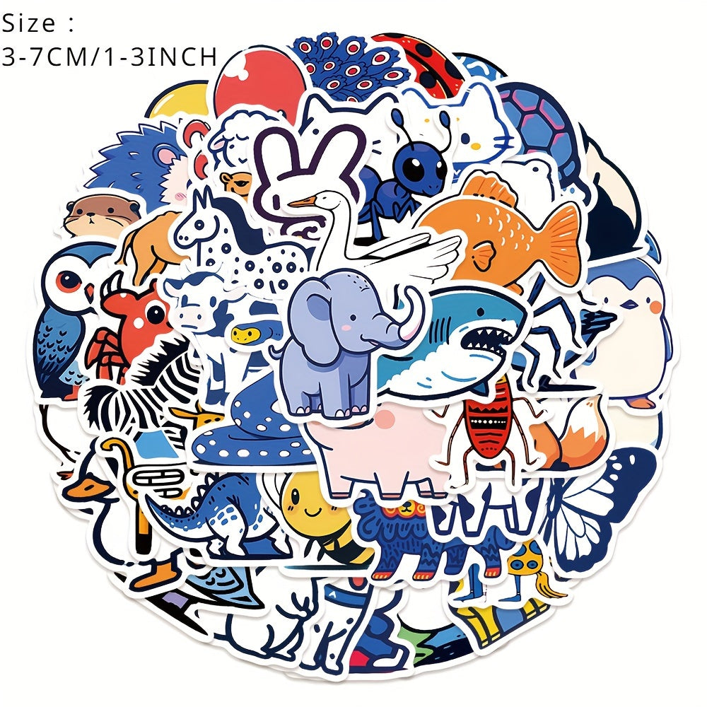 50pcs Cartoon Animal Series Stickers Waterproof Vinyl Stickers