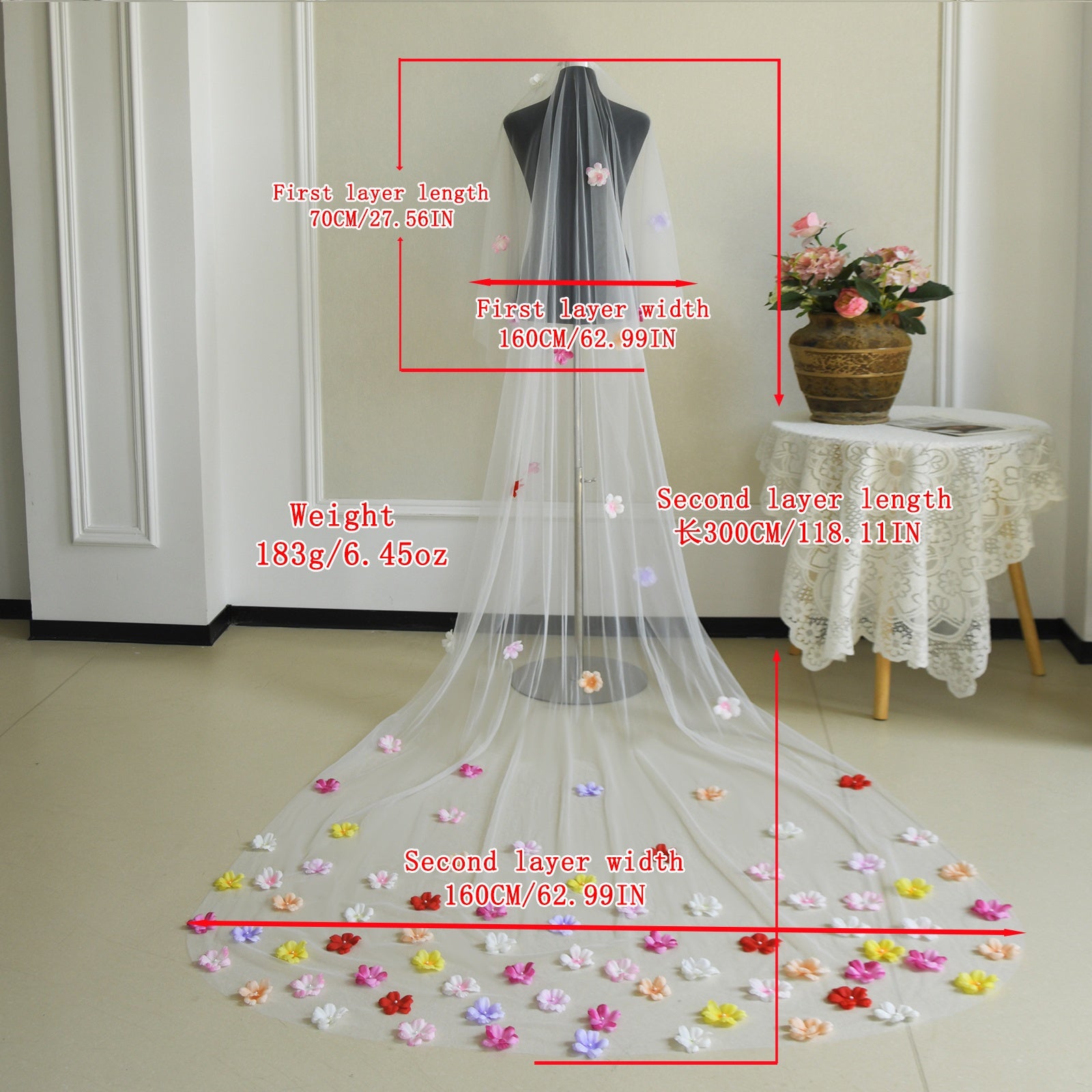 Colorful Floral Boho Bridal Veil for Hawaiian Theme