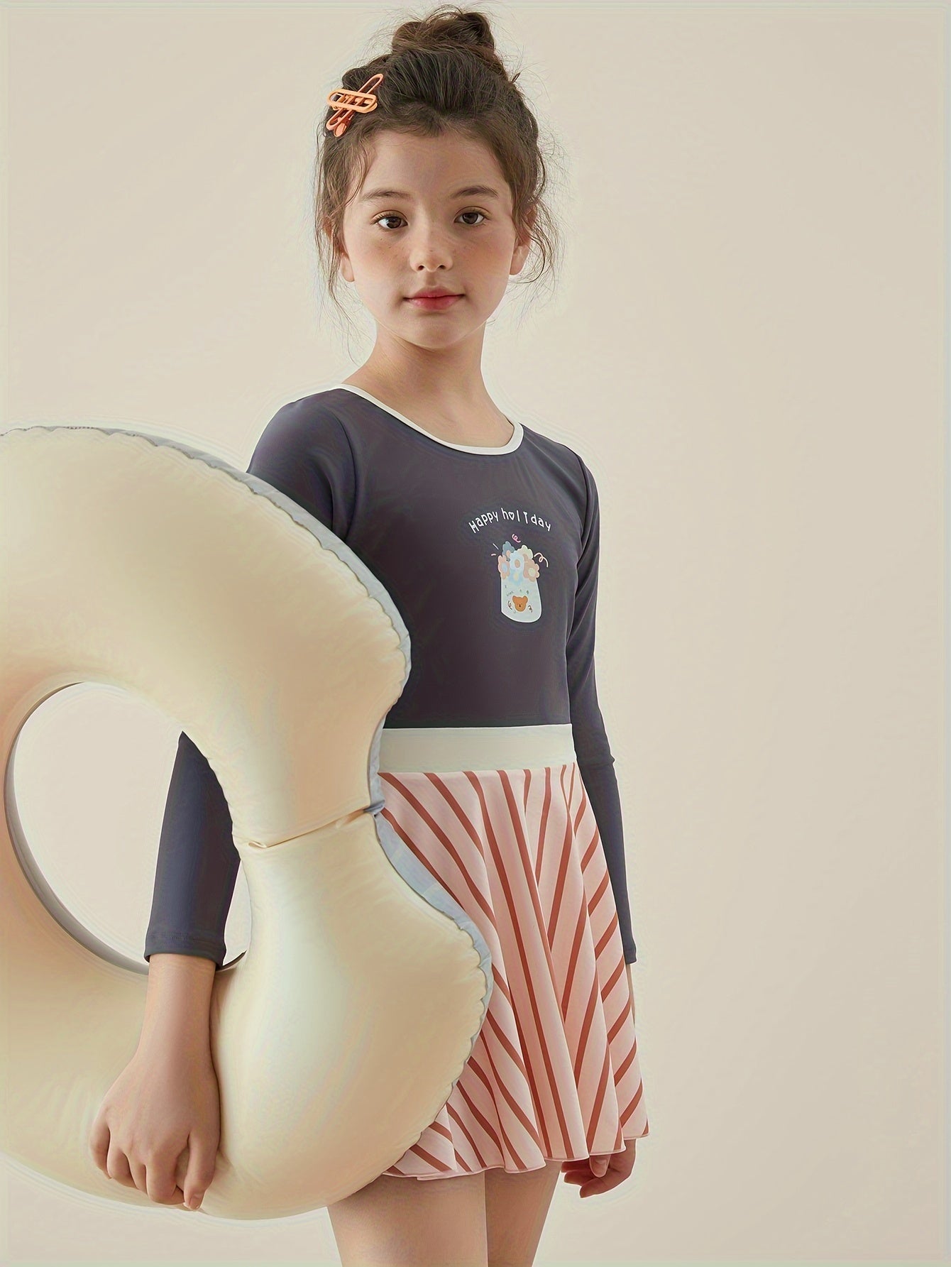 Girls Cartoon Graphic Long Sleeve Swimwear Bathing Suit