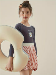 Girls Cartoon Graphic Long Sleeve Swimwear Bathing Suit
