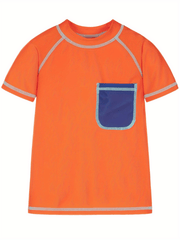 Boy's T shirt Swimsuit Clash Pocket Front Stretchy Bathing Suit