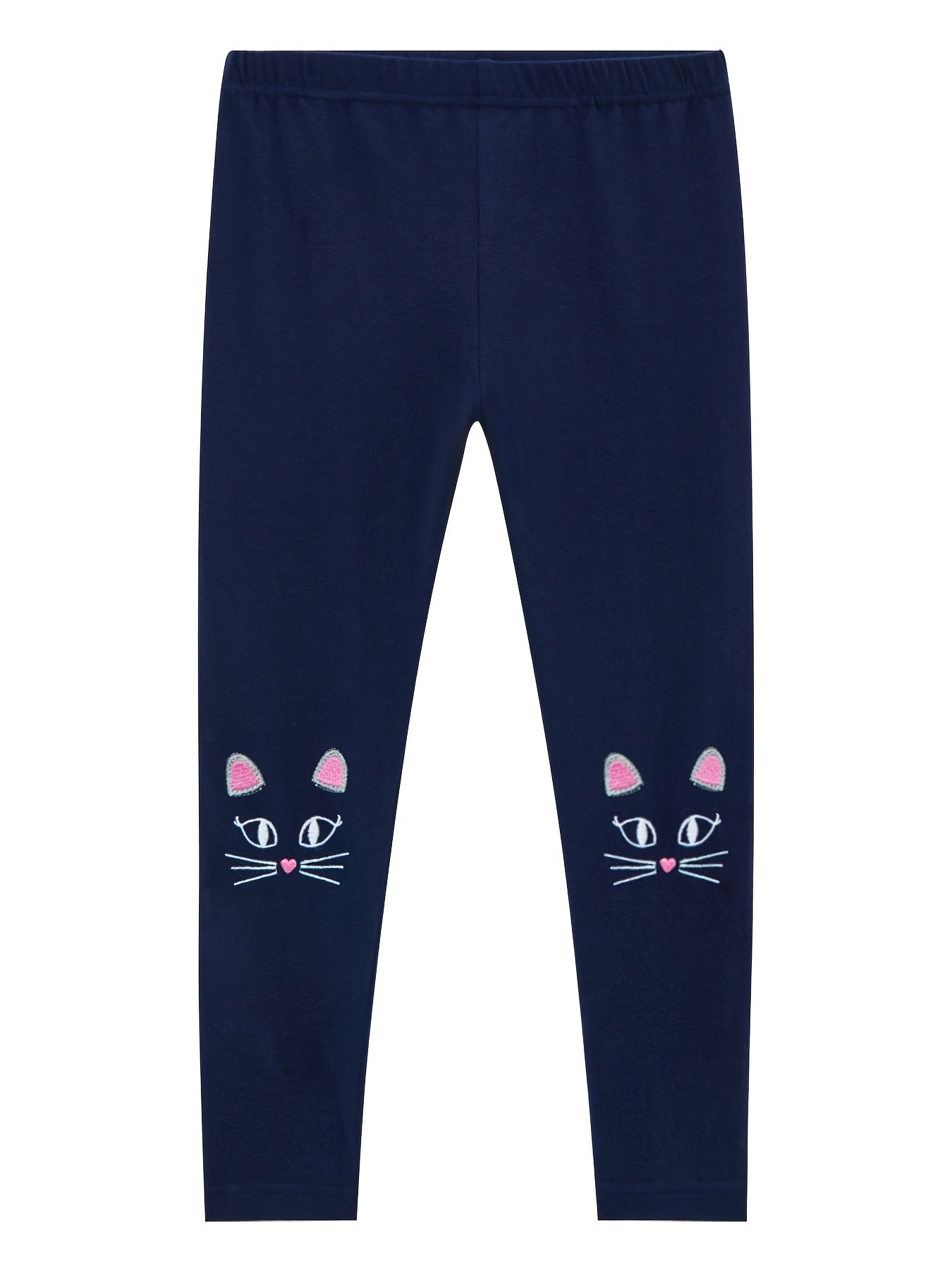 Girls Leggings Kitten Embroidery Slim Fit Casual Trousers