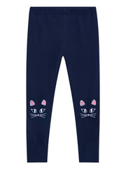 Girls Leggings Kitten Embroidery Slim Fit Casual Trousers