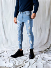 Men's Ripped Skinny Jeans Casual Street Style High Stretch Denim Pants