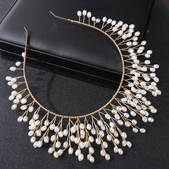 Hand Woven Hairband Leaf Faux Pearl Headbands For Women Bride Crown Tiara Weddin
