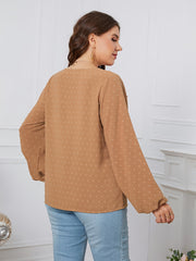 Lantern Sleeve Round Neck Knot Front Blouse Women's Plus Solid Blouse
