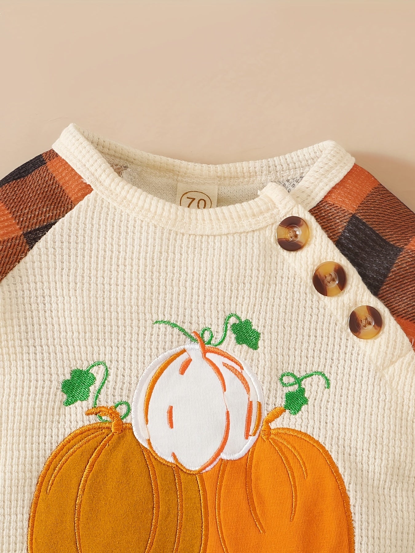 Baby Boy Halloween Plaid Pumpkin Embroidered Romper Outfit