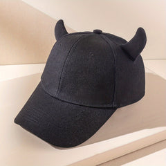Unisex Sunshade Curved Brim Baseball Cap With Cow Horn